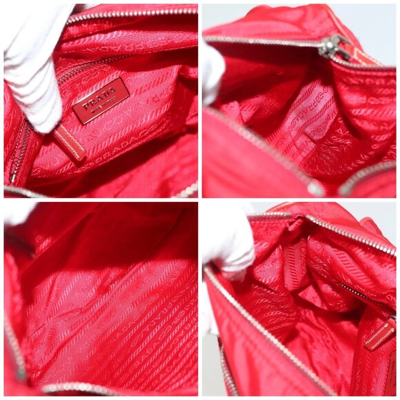PRADA Shoulder Bag Nylon Leather Red Silver Auth - Picture 13 of 15